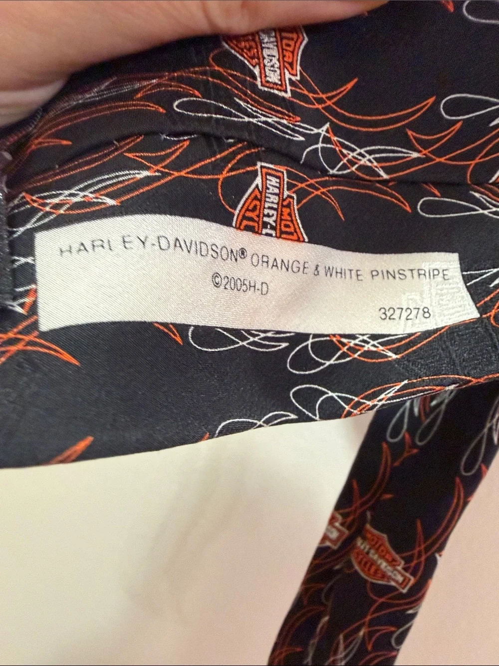 Ralph Marlin. Harley-Davidson Black Tie with Orange Flame Shield Pattern